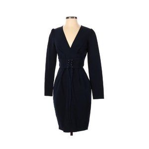 Alexia Admor Navy Corset Waist Satin Sheath Dress S